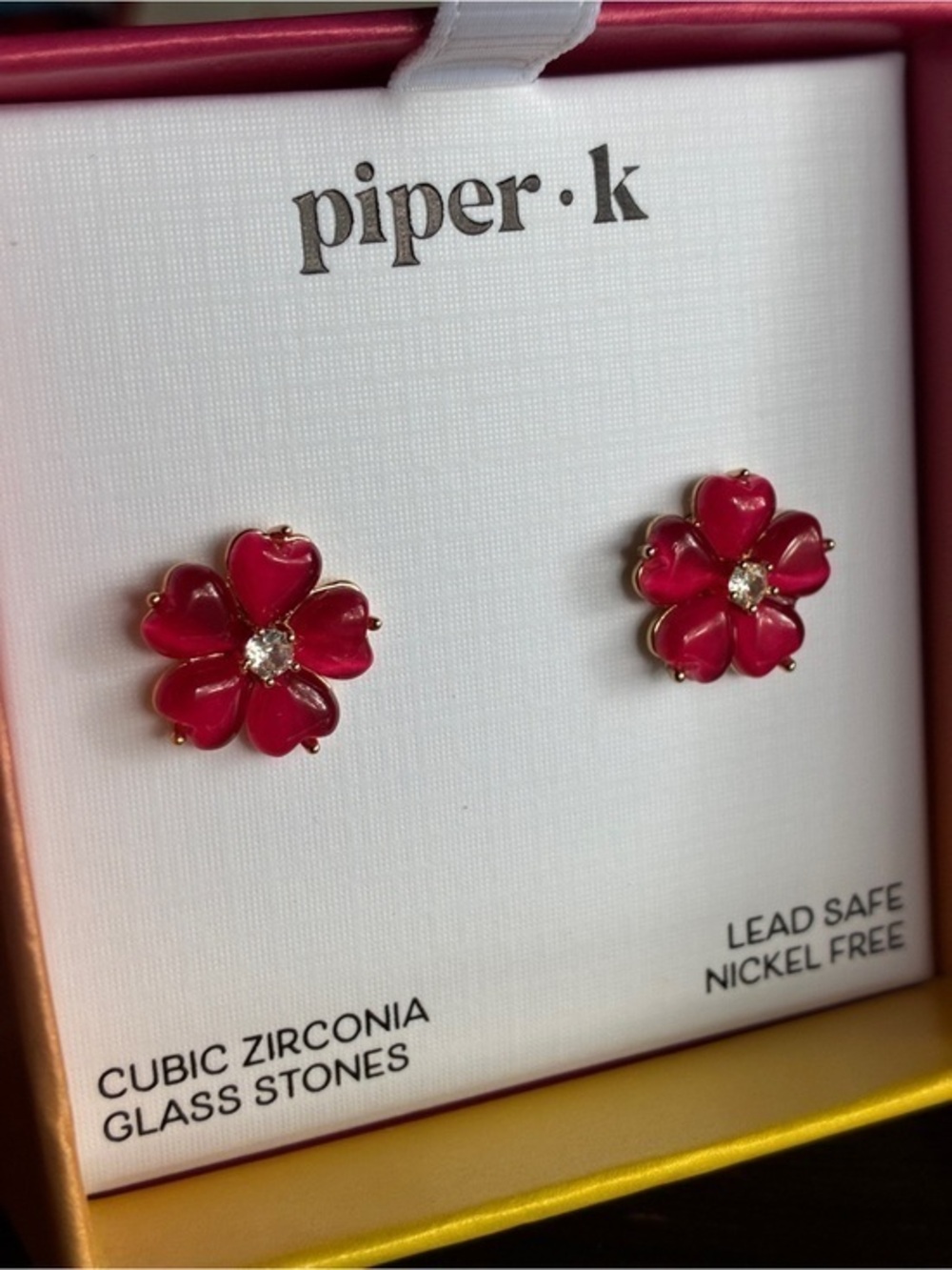Piper Pink Flower Stud Earrings with Cubic Zirconia